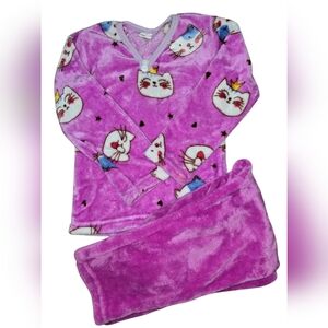 Purple Cat Print Kids Pajamas